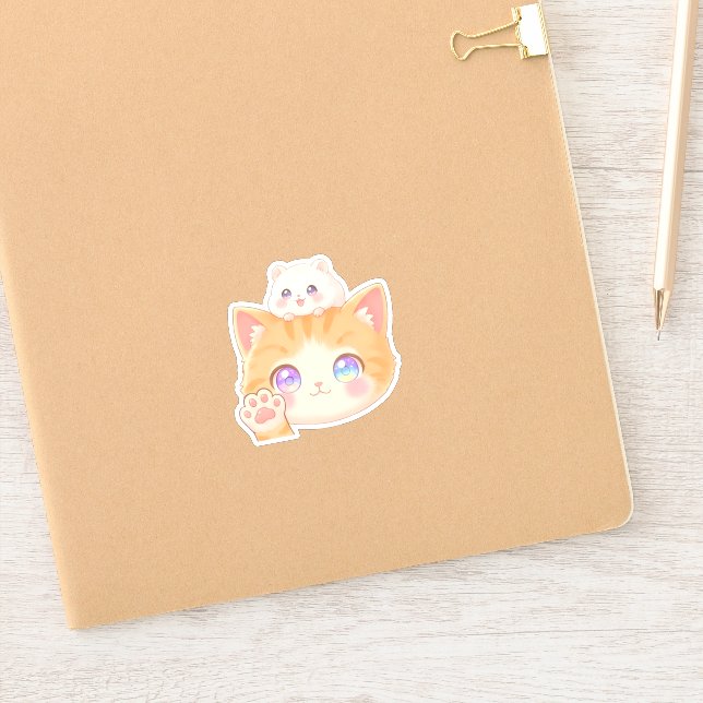 Cute Cat Waving Hello Sticker (Carnet)