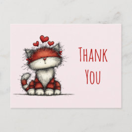 Cute Cat with Red Love Hearts Thank You Postkarte
