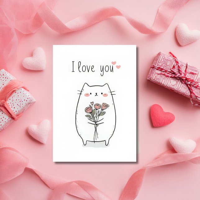 Cute Cat with Roses Valentine`s Day Card  Karte (Von Creator hochgeladen)