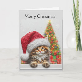 Cute Cat with Santa Hat Christmas  Feiertagskarte