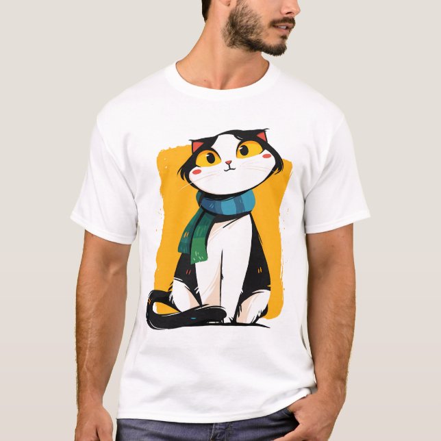 Cute Cat with Scarf T-Shirt (Vorderseite)