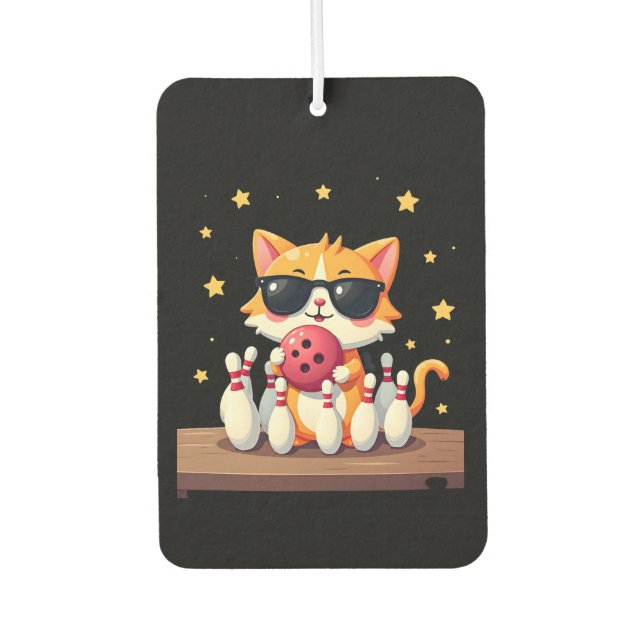 Cute Cat With Sunglasses Cat Playing Bowling For m Autolufterfrischer (Vorderseite)