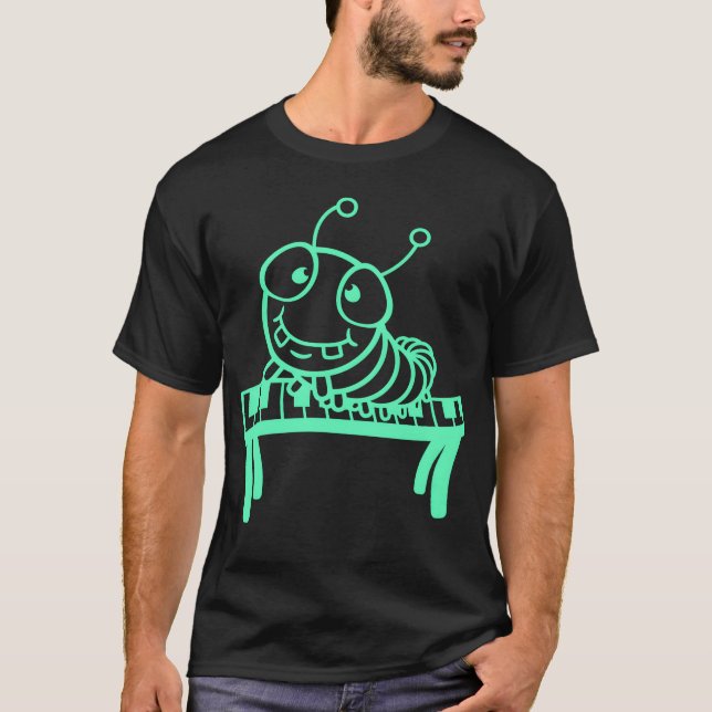 Cute Caterpillar Plays Keyboard Piano Keys Animal  T-Shirt (Vorderseite)