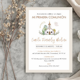 Cute Catholic Church Elegant Girl First Communion Einladung