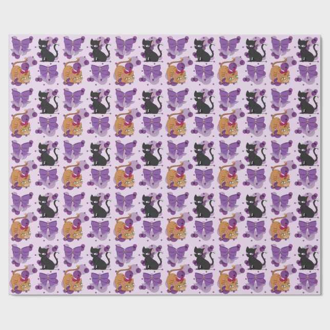 Cute Cats and Bows Pattern Geschenkpapier (Flach)