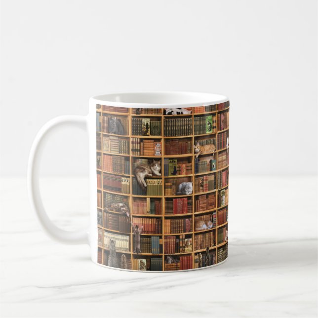 Cute Cats bibliothèque pleine impression Mug (Gauche)