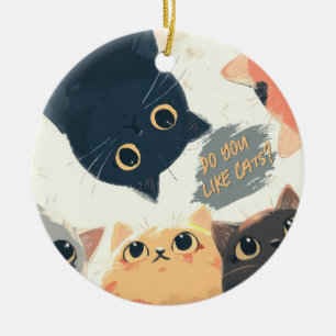 Cute Cats Circle – Kawaii Katzenillustration Keramik Ornament