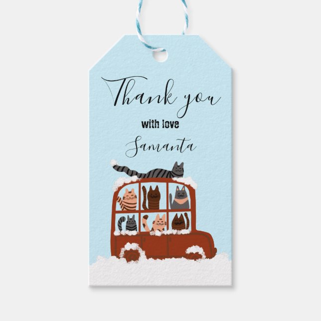 Cute Cats in car Winter Birthday Baby Gift Geschenkanhänger (Vorderseite)