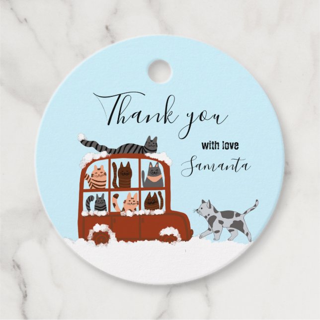 Cute Cats in car Winter Birthday Baby Gift Geschenkanhänger (Vorderseite)