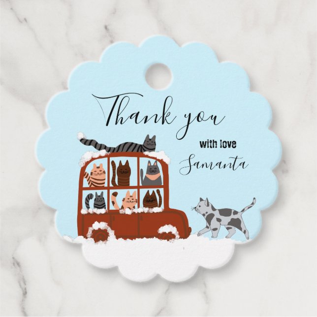 Cute Cats in car Winter Birthday Baby Gift Geschenkanhänger (Vorderseite)