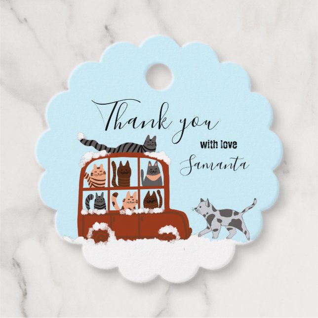 Cute Cats in car Winter Birthday Baby Gift Geschenkanhänger (Vorderseite)