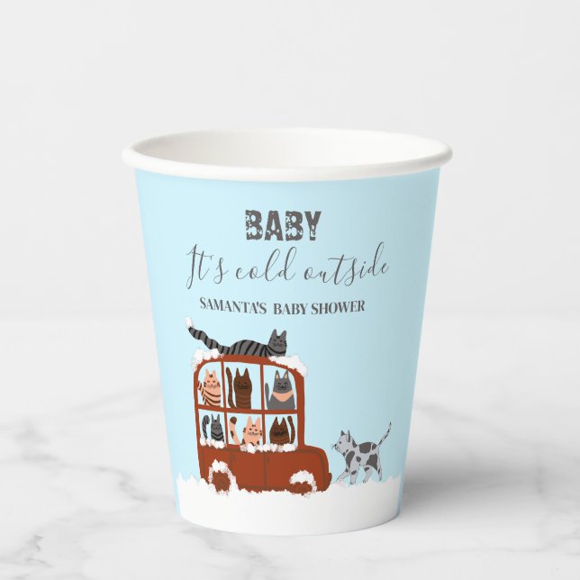 Cute Cats in car Winter Cold Baby Shower Pappbecher (Vorderseite)