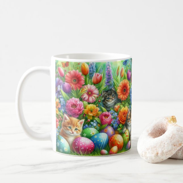 Cute Cats in Flower Garden Easter  Kaffeetasse (Mit Donut)
