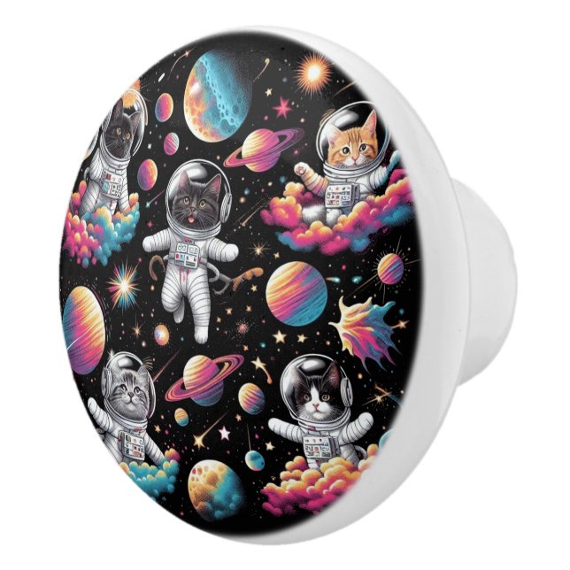 Cute Cats in Space Knob. Keramikknauf (Rechts)