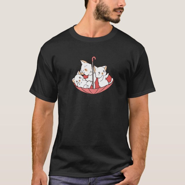 Cute Cats Kittens Animals Pets in Pink Umbrella En T-Shirt (Vorderseite)