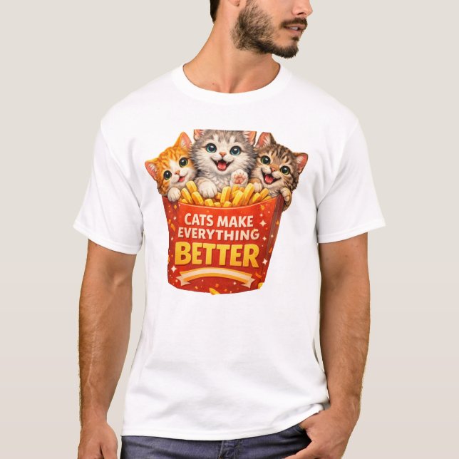 Cute Cats Make Everything Better Cartoon Design T-Shirt (Vorderseite)