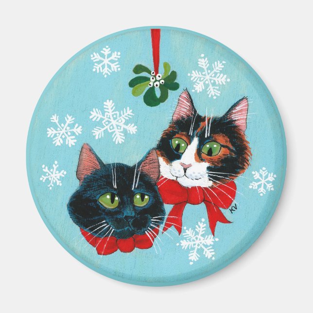 Cute cats, Mistletoe Christmas Winter snow Magnet (Vorne)
