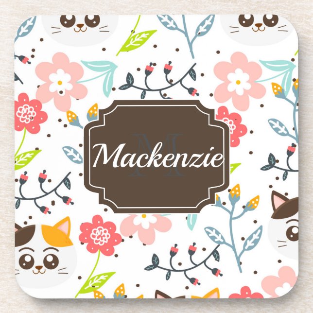 Cute Cats Pattern Getränkeuntersetzer (Vorderseite)