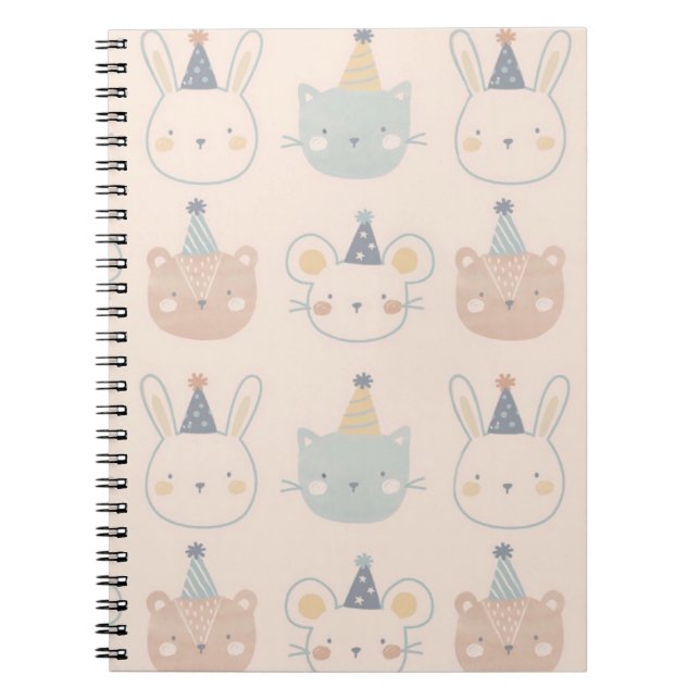 Cute Cats Rabbits and Bears Faces Pastel Pattern Notizblock (Vorderseite)
