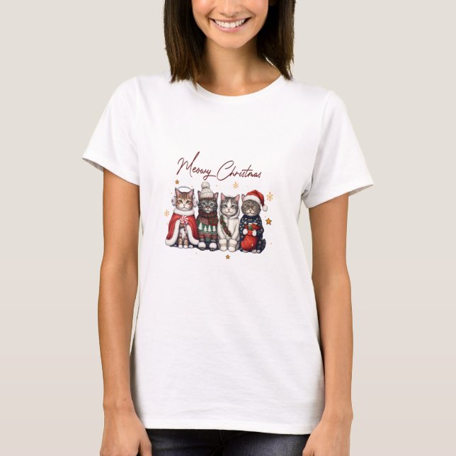 Cute Cats Typography Script Meow Christmas T-Shirt (Vorderseite)
