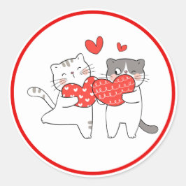 Cute Cats Valentine Sticker Love Heart Design