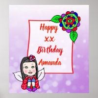 Cute Caucasian Fairy Girl Happy Birthday