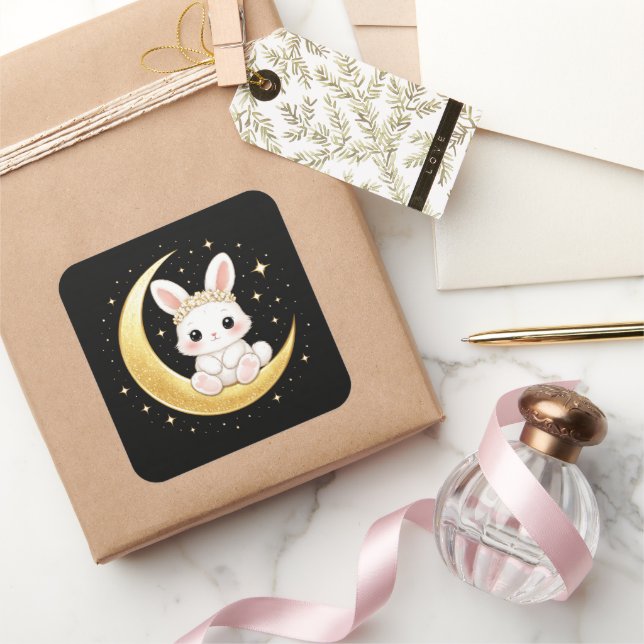 Cute Celestial Easter Bunny Square Sticker (Schenken)