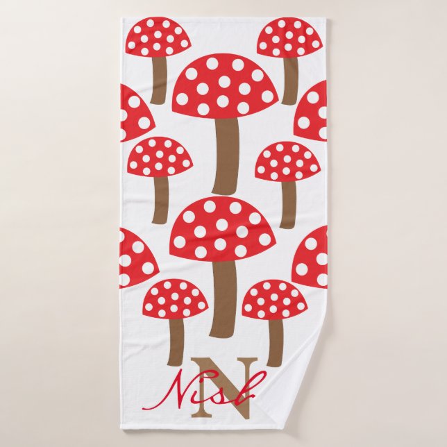 Cute Champignons Toadstool Monogramme (Serviette de bain)