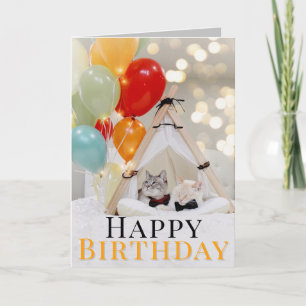 Cute Chat Avec Ballons Carte de voeux Anniversaire