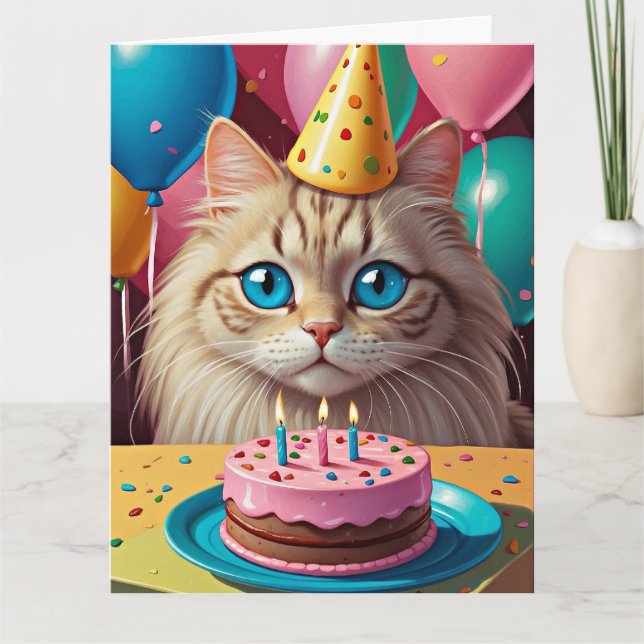 CUTE CHAT AVEC CARTE DE SALUT D'ANNIVERSAIRE DE GÂ (Devant)