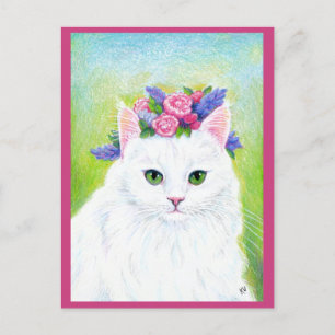Cute Chat avec Fleurs de Printemps Carte postale C