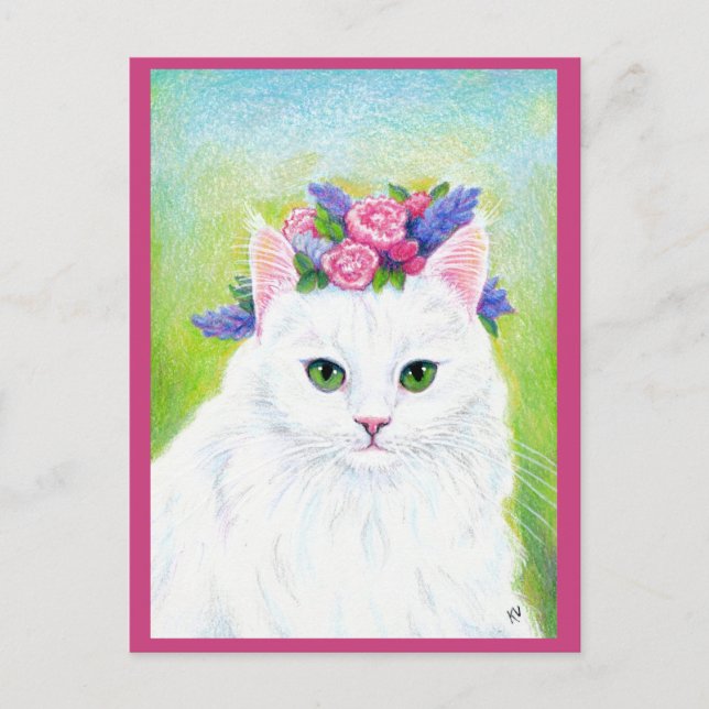 Cute Chat avec Fleurs de Printemps Carte postale C (Devant)