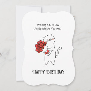 Cute Chat Avec Fleurs Roses Bonne Carte Anniversai