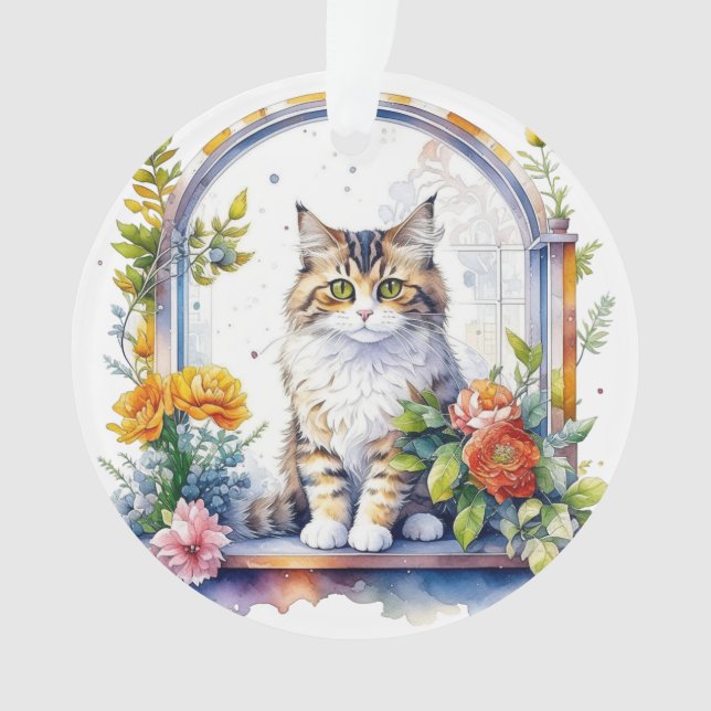 Cute chat dans la fenêtre de fleurs Personnalisé (devant)
