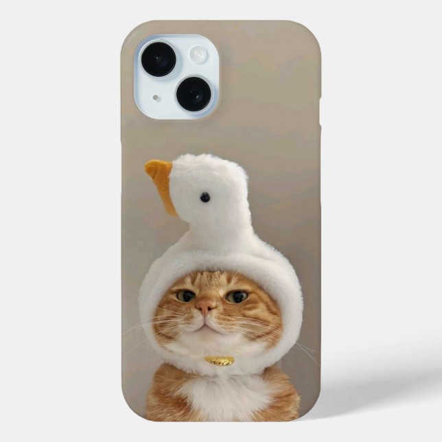 Cute Chat en Canard Casquette iPhone 15 Coque (Verso)
