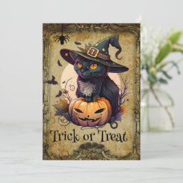 Cute Chat et Citrouille Halloween Party Invitation