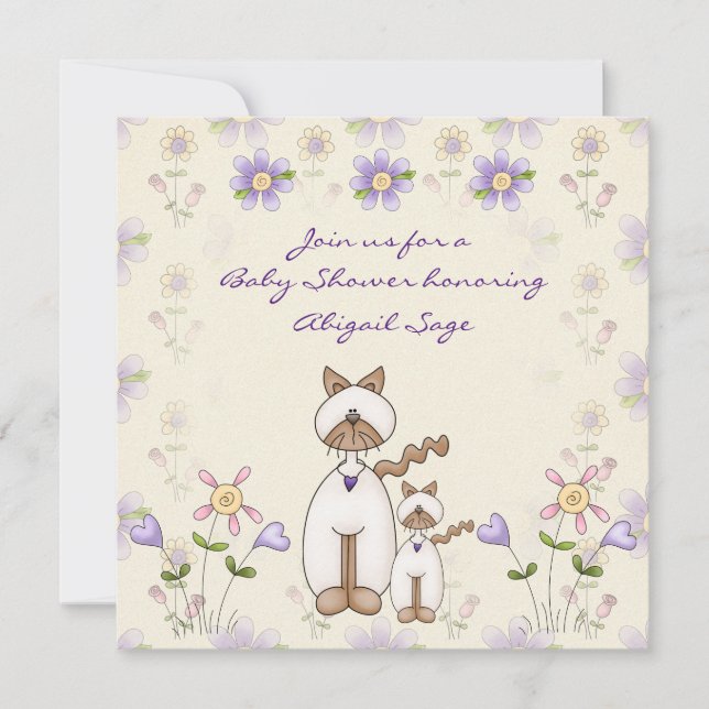 Cute Chat et Kitten Baby shower Invitation ~ Fille (Devant)