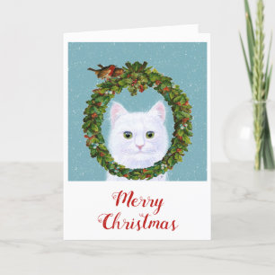 Cute Chat Kitten Christmas Wreath Carte de vacance