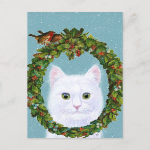 Cute Chat Kitten Christmas Wreath Carte postale