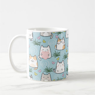 Cute Chat Mug - adorable Cartoon Chats sur Bleu