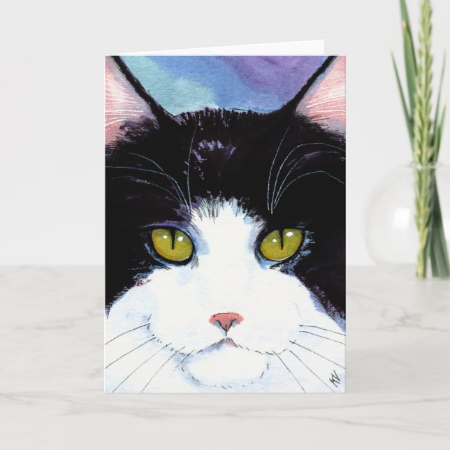 Cute Chat noir blanc Anniversaire ou toute carte d (Devant)