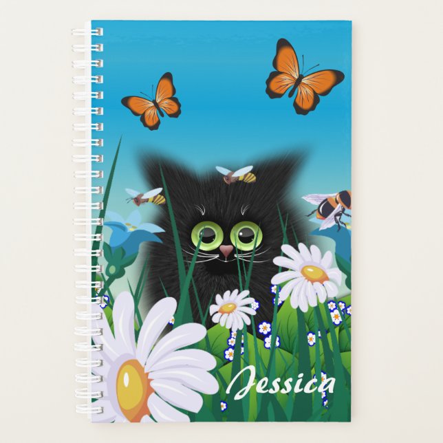 Cute chat noir Kitten avec marguerites Personnalis (Devant)
