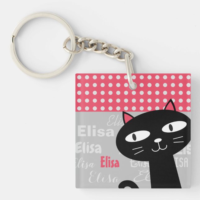 Cute Chat Noir Pois Rose Ajouter Votre Nom (Devant)