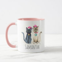 Cute Chat Rose de Noël Café Mugs