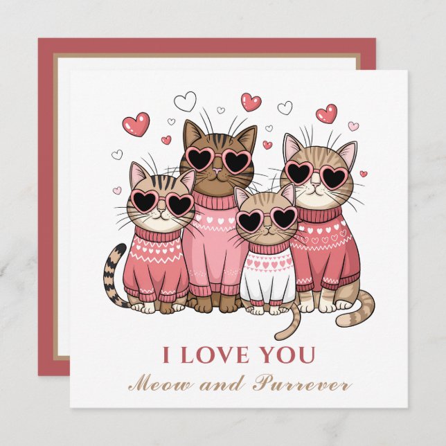 Cute Chat Saint Valentin Carte Chat Maman Rose (Devant / Derrière)