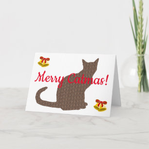 Cute Chat Silhouette Merry Catmas Carte de Noël