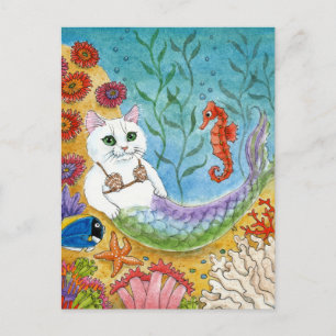 Cute Chat Sirène Seahorse Sea Glass Beach carte po