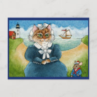 Cute Chat, Souris, phare, bateau, carte postale de