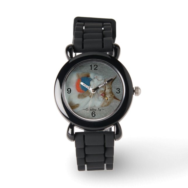 Cute Chat tenant une montre de jouet (Recto)