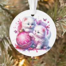 Cute chatons blancs Jouer avec Noël rose